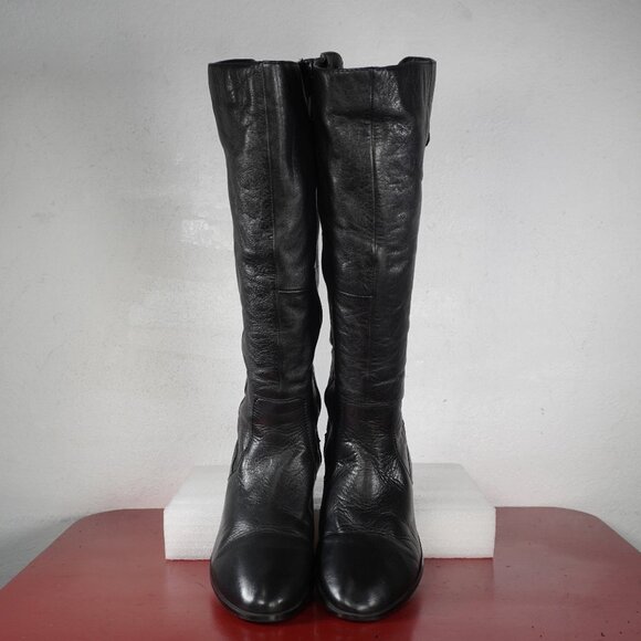 Women's Aldo Black Leather Knee High Low Heel Riding Fashion Boots 10 - Picture 3 of 11